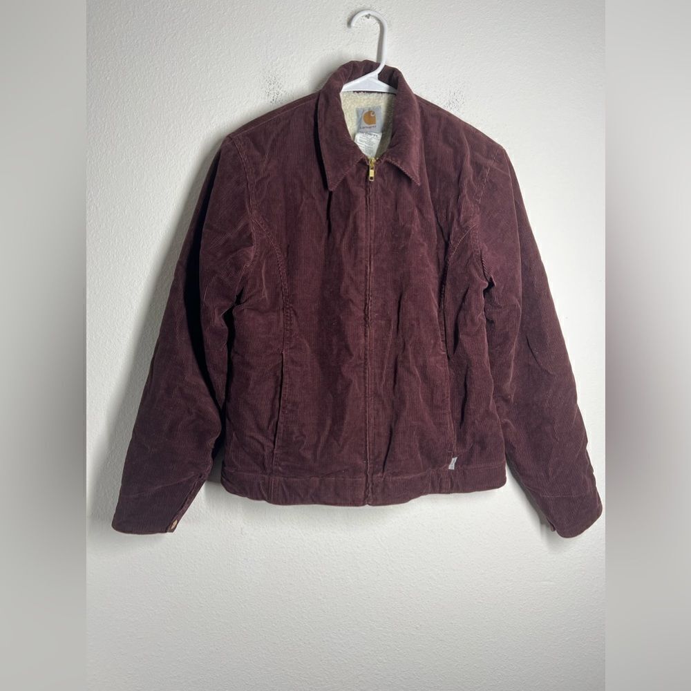 Rare CARHARTT Sherpa Lined Corduroy Collar Chore Jacket 90s Red SZ M Burgundy